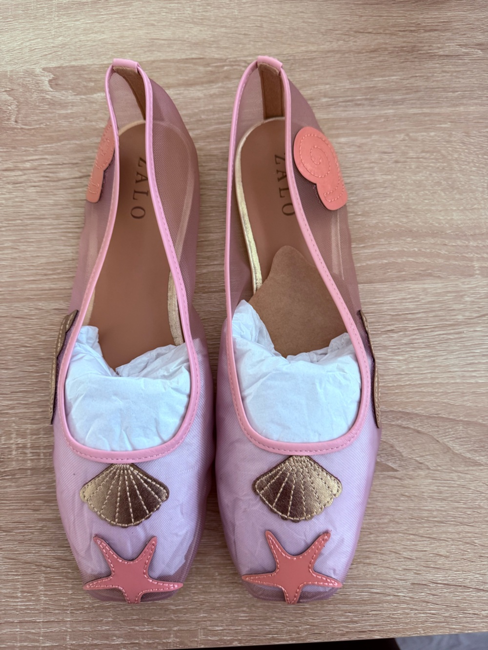 Zalo Pink Flats with Gold Trim
